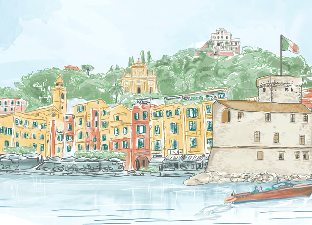 Veduta illustrata di Rapallo